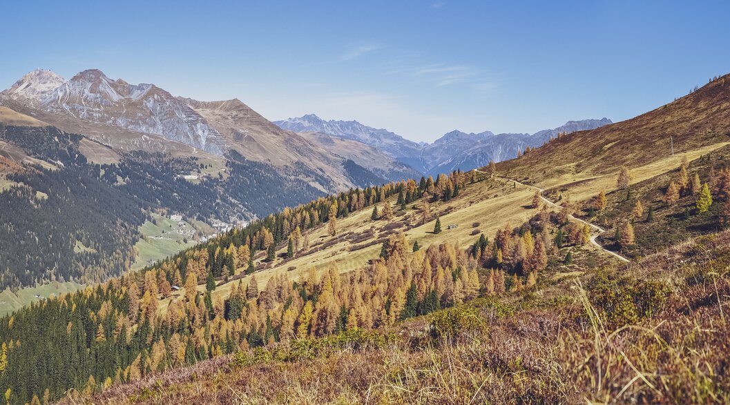 Wanderweg Abirügg | © Davos Klosters Mountains Herbstliches Bergpanorama vom Abirügg. | © Davos Klosters Mountains