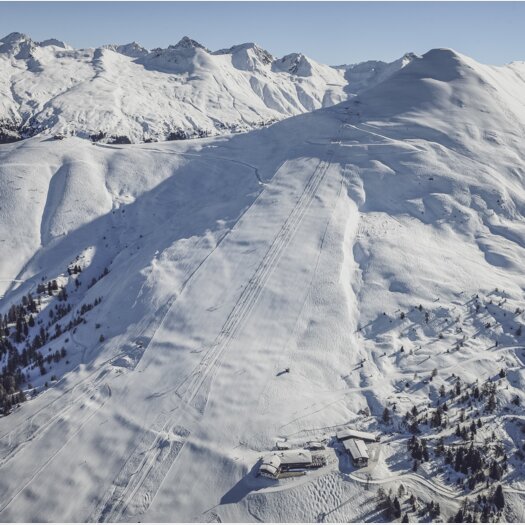 Drohnenaufnahme des Skigebiet Rinerhorn. | © Davos Klosters Mountains