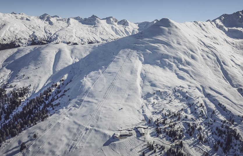 Drohnenaufnahme des Skigebiet Rinerhorn. | © Davos Klosters Mountains