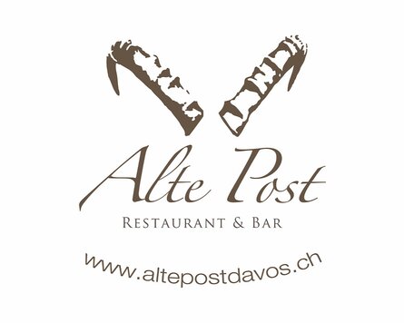 Braunes Logo der Alten Post wird von Steinbockhörner geziert. | © Davos Klosters Mountains