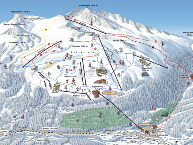 Gezeichneter Pistenplan vom Skigebiet Madrisa | © Madrisa